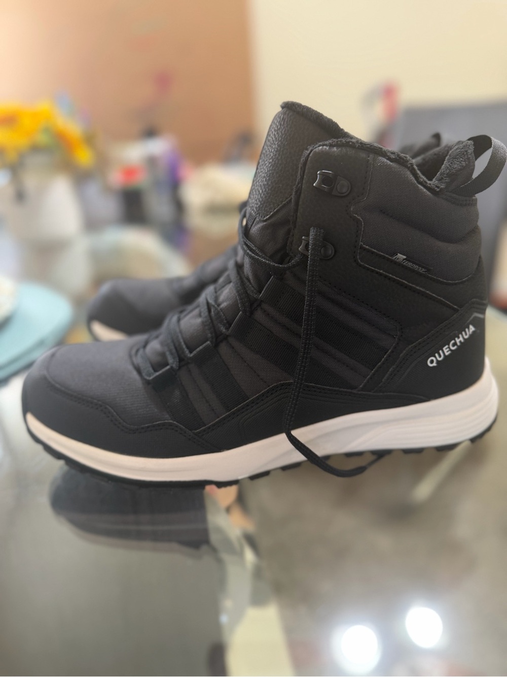 Quechua Black and White Men's Waterproof Hiking Boots